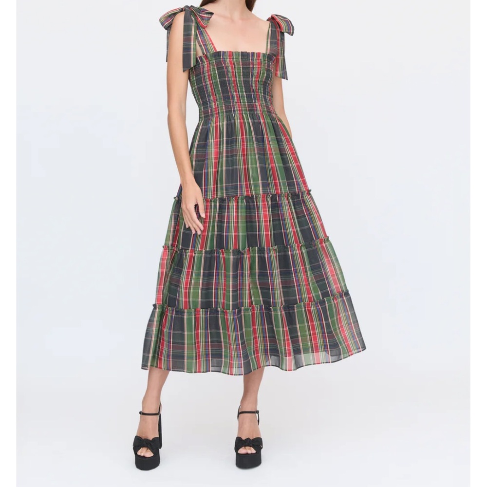 Hill House Ellie Ribbon Dress in Tartan Lamé size XS